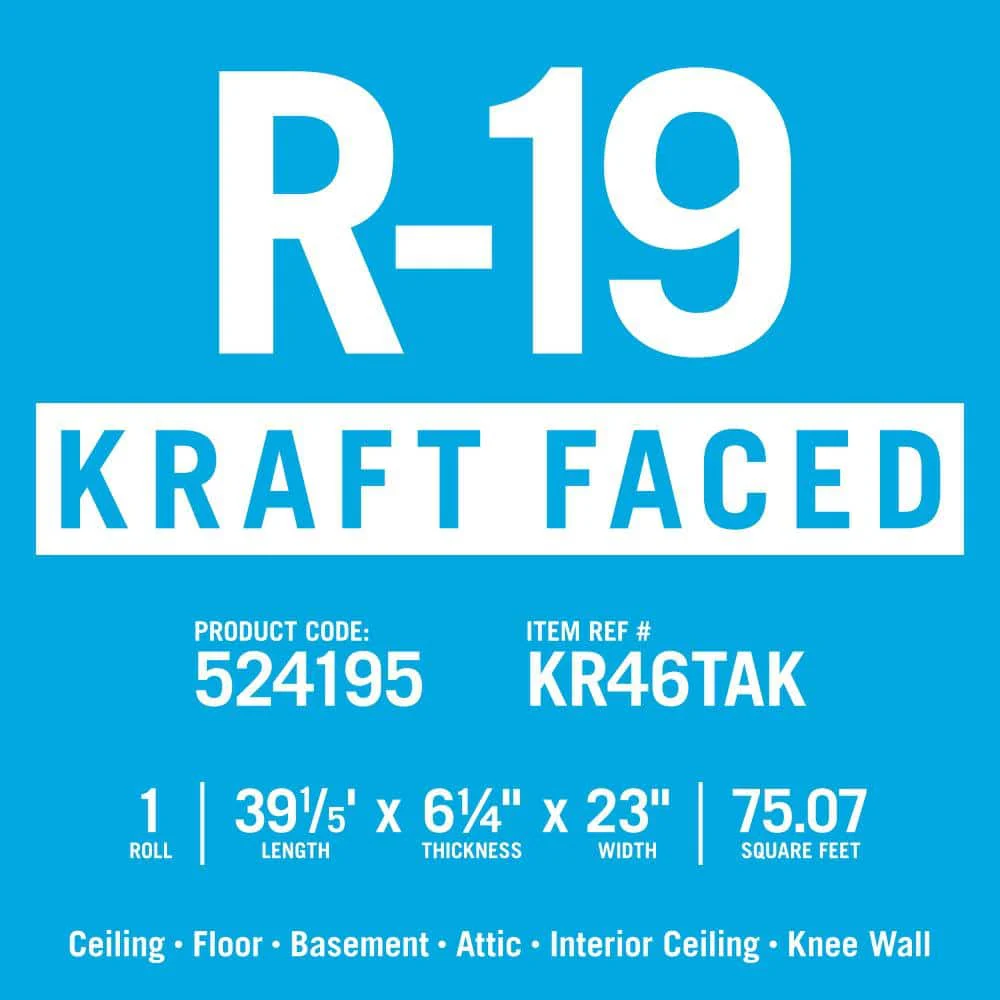 Knauf Insulation R-19 EcoRoll Kraft Faced Fiberglass Insulation Roll, 6-1/4 in Thick x 23 in Wide x 39.2 ft Long, 75.06 sq ft - Image 6