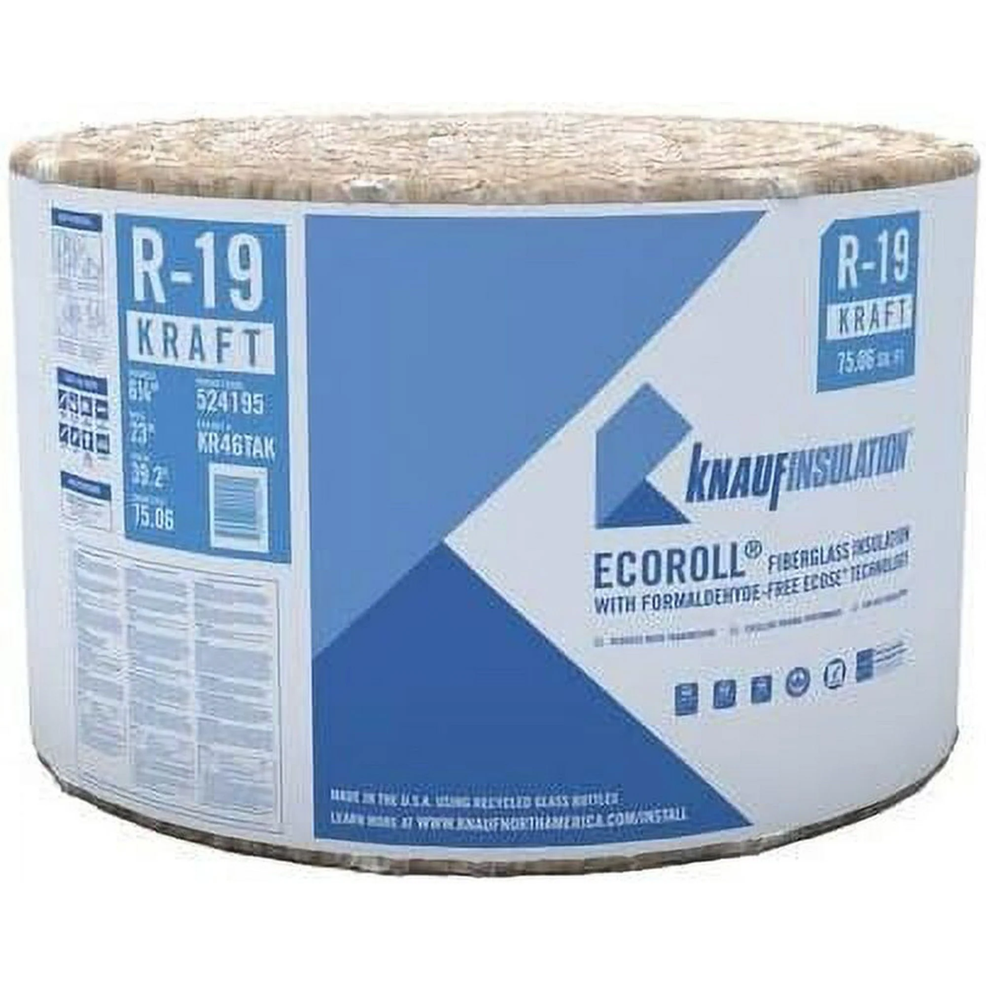 Knauf Insulation R-19 EcoRoll Unfaced Fiberglass Insulation Roll, 6-1/4 in x 23 in x 39.2 ft, 75.06 sq ft