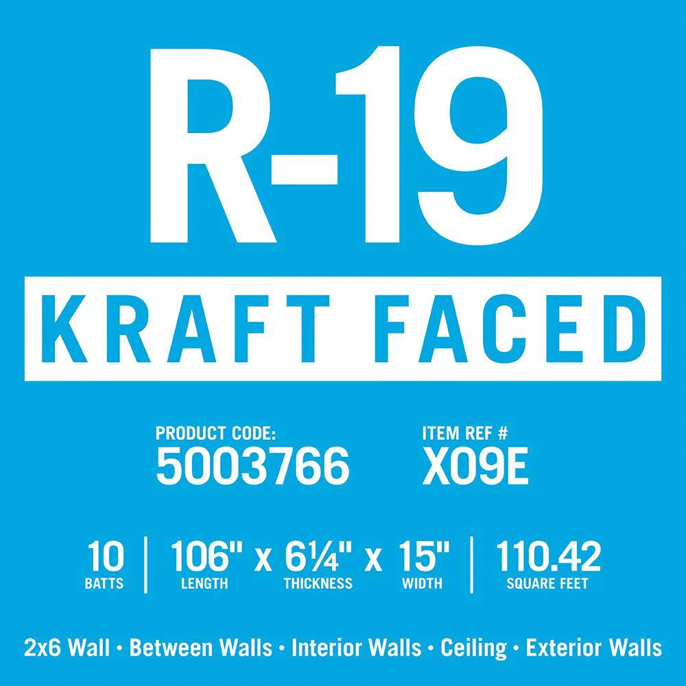 Knauf Insulation R-19 EcoBatt Kraft-Faced Fiberglass Insulation Batts, 6-1/4 in x 15 in x 106 in, 110.42 sq ft - Image 6