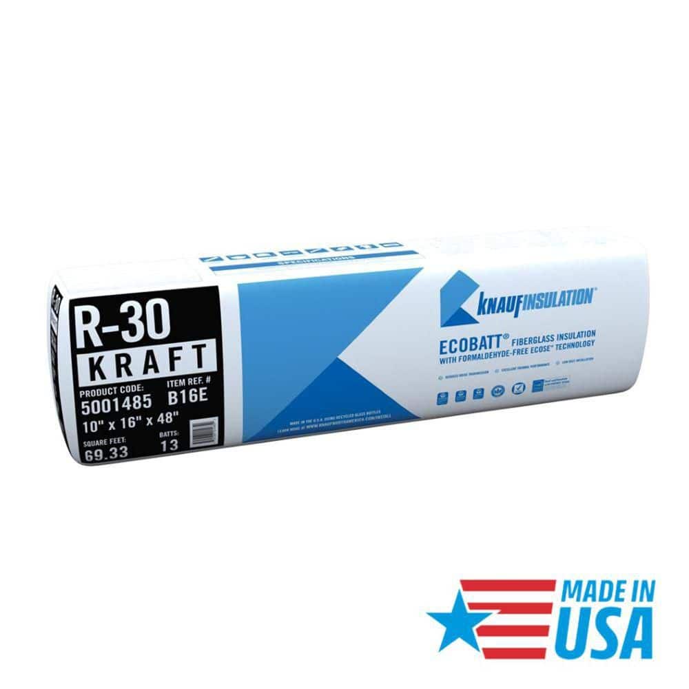 Knauf Insulation R-30 EcoBatt Kraft Faced Fiberglass Insulation Batt, 10 in x 16 in x 48 in, 69.33 sq ft - Image 2