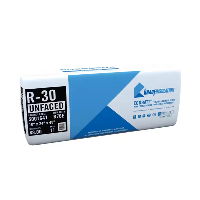 R-30 EcoBatt Unfaced Fiberglass Insulation Batt, 10" x 24" x 48", 88 SF – Knauf Insulation