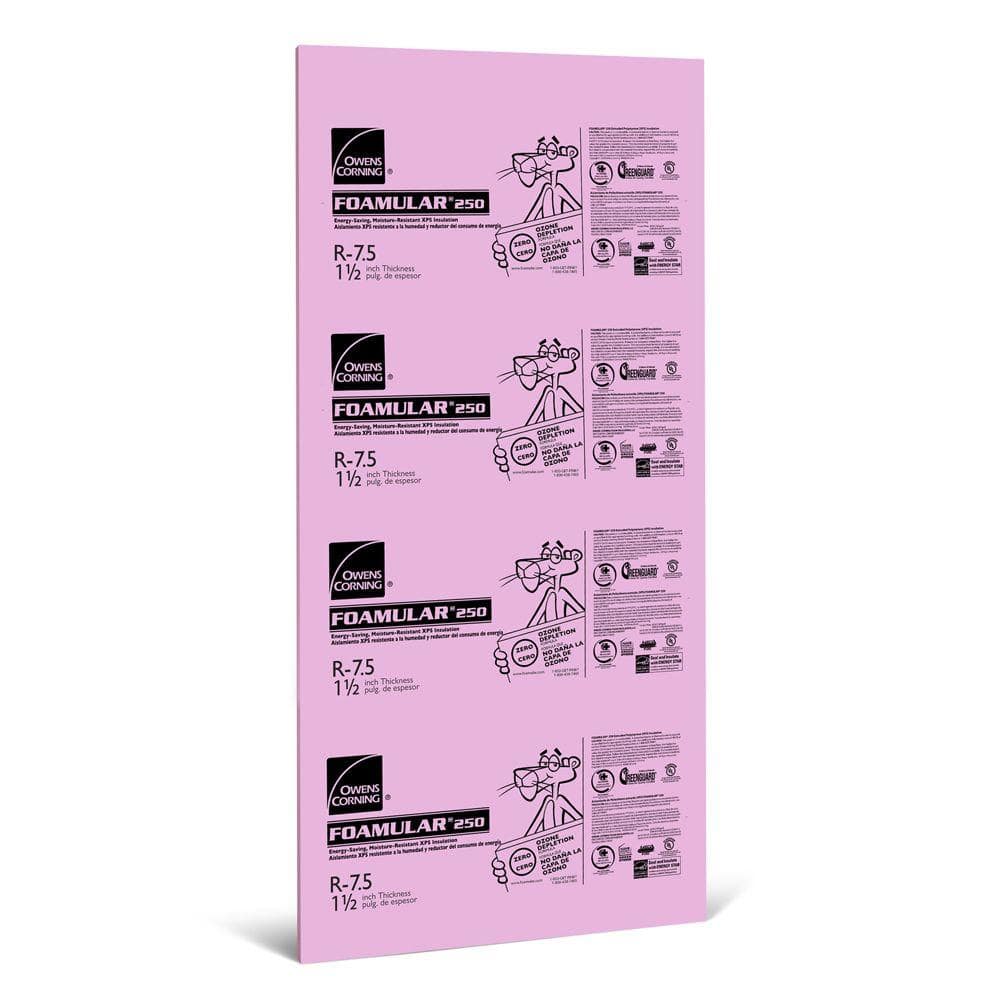 Owens Corning FOAMULAR 250 (25 psi) R-7.5 XPS Foam Board Insulation, 1-1/2 in. x 4 ft. x 8 ft., Square Edge