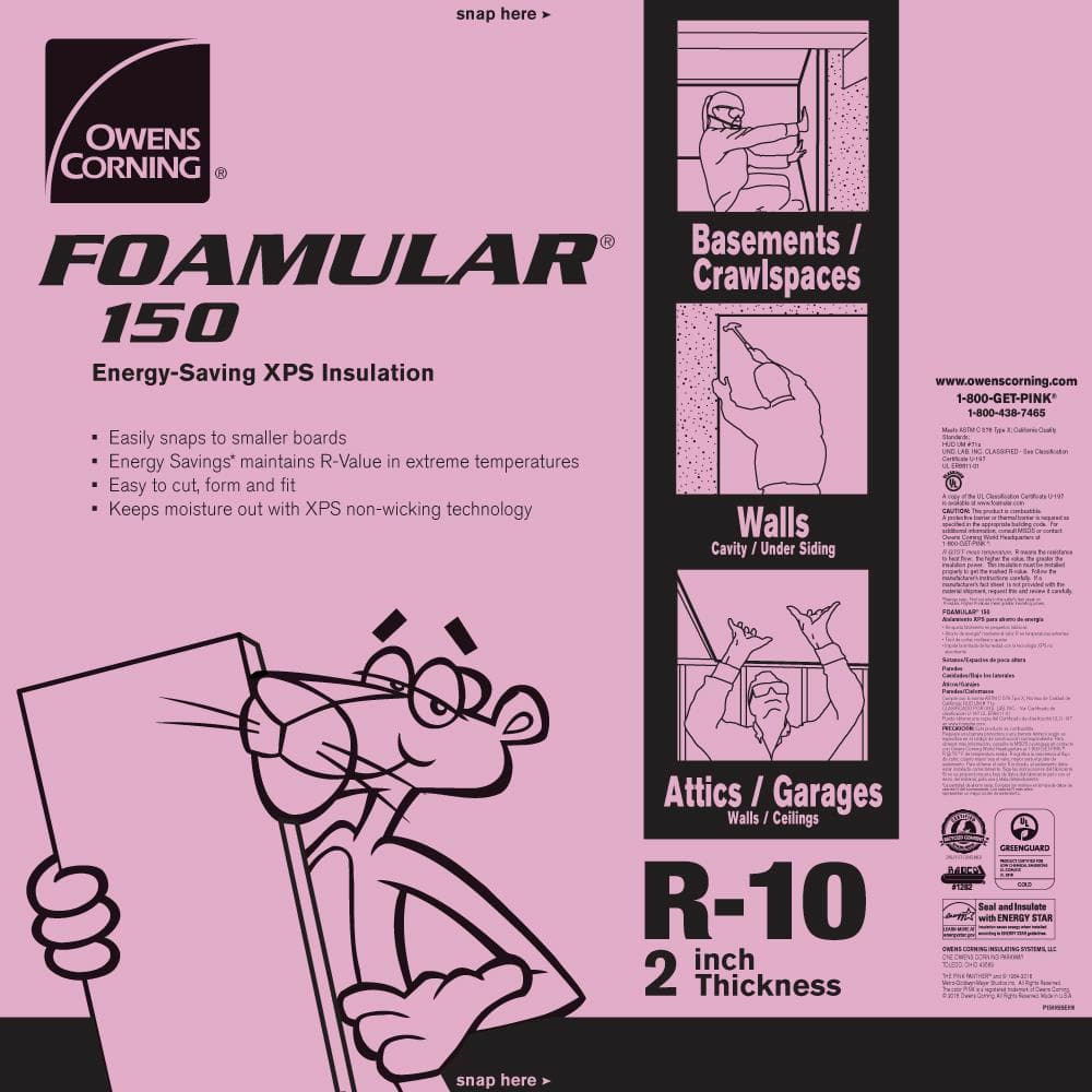 Owens Corning FOAMULAR 150 R-10 (15 PSI) Extruded Polystyrene Foam Board Insulation, 2 in. x 4 ft. x 8 ft, Scored Square Edge