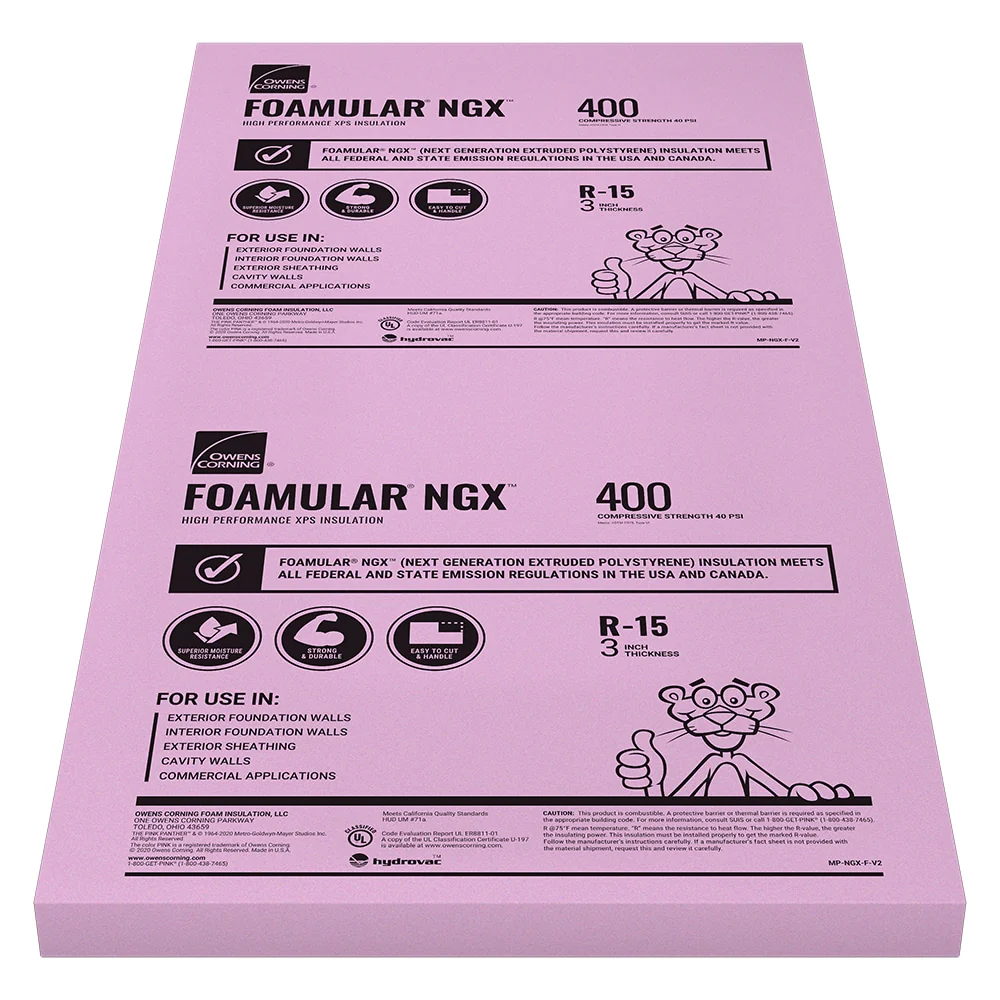 Owens Corning FOAMULAR 400 (40 PSI) R-15 Extruded Polystyrene Foam Board Insulation, 3 in x 4 ft x 8 ft, Square Edge