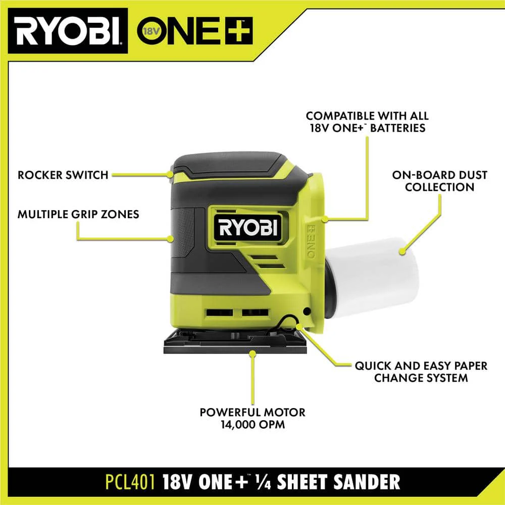 18-Volt ONE+ Lithium-Ion Cordless Orbital Jig Saw and 1/4 Sheet Sander with Dust Bag (Tools Only) - Image 3
