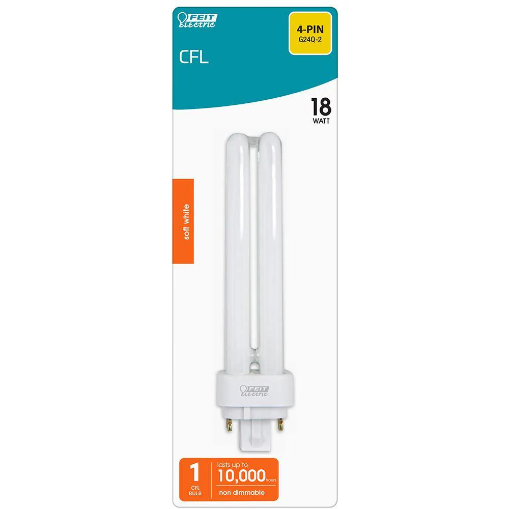 18W Equiv PL CFLNI Quad Tube 4-Pin Plug-in G24Q-2 Base Compact Fluorescent CFL Light Bulb, Soft White 2700K (6-Pack) - Image 2