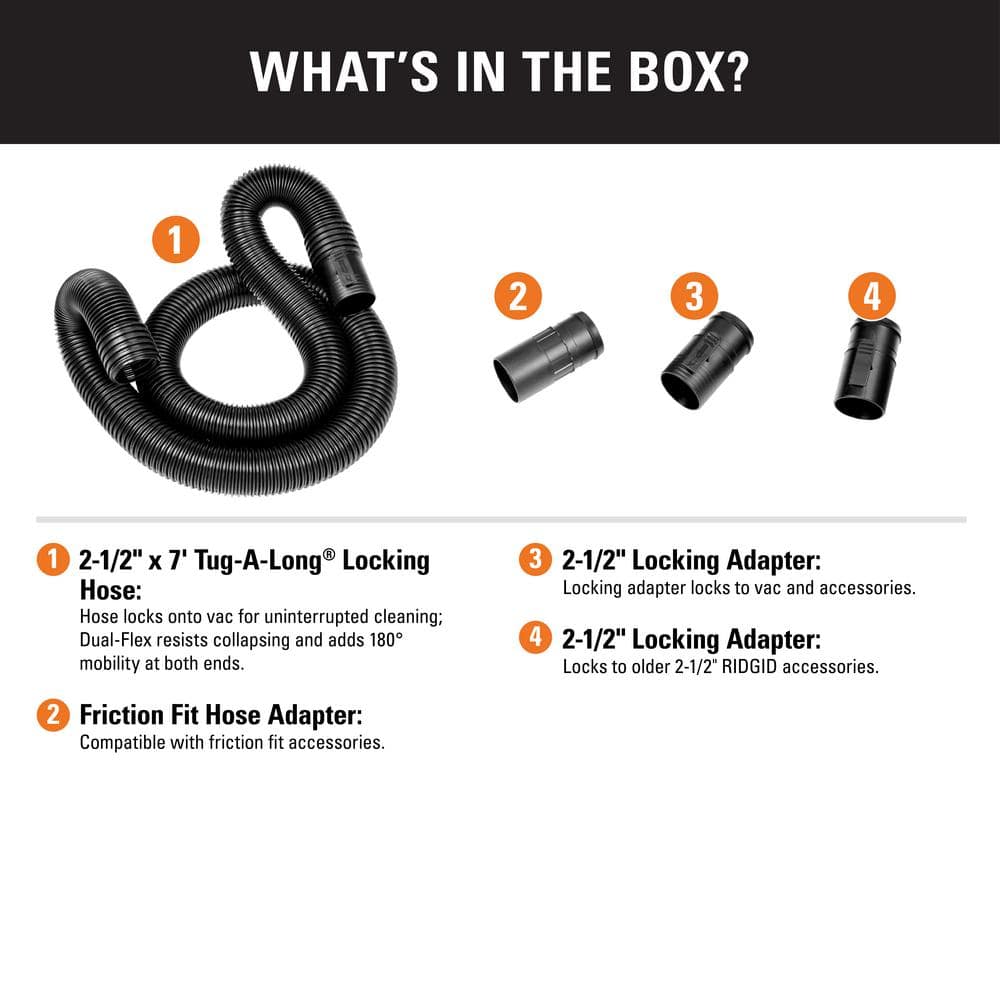 2-1/2 in. x 7 ft. Dual-Flex Tug-A-Long Locking Vacuum Hose for RIDGID Wet/Dry Shop Vacuums - Image 2