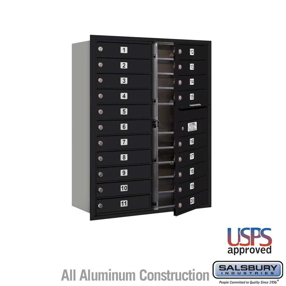 20-Door Black Recessed Mounted Mailbox with USPS Access