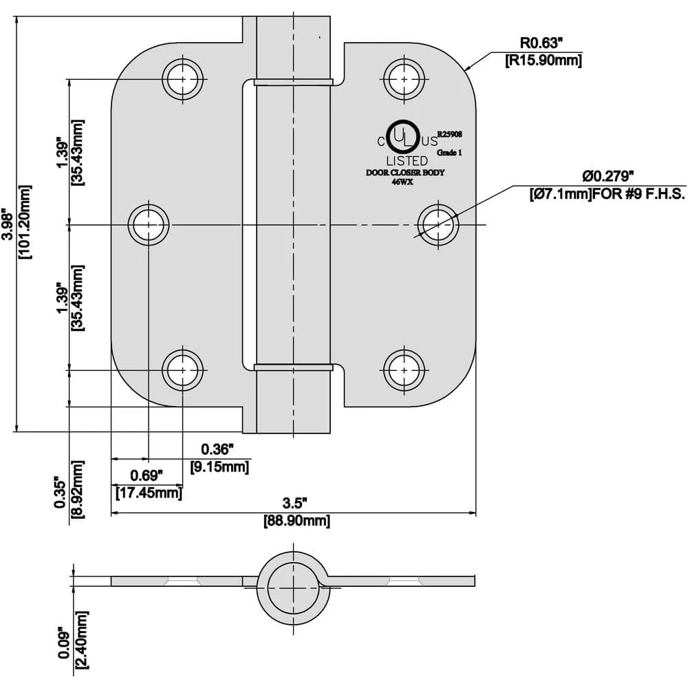 3-1/2 in. Satin Brass 5/8 in. Radius Adjustable Spring Door Hinge - Image 4