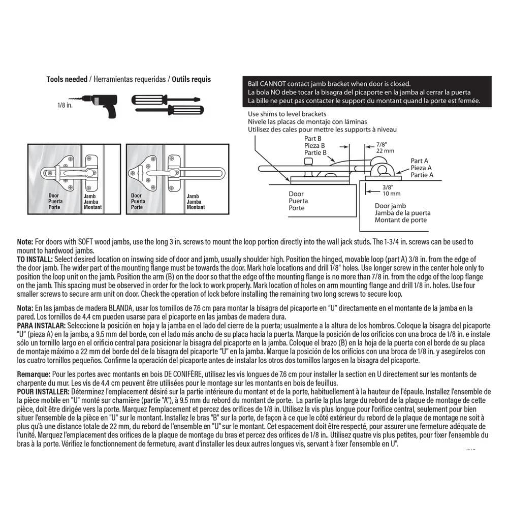 3-7/8 in. Hinged Bar Lock High Security Door Guard, Diecast Zinc, Satin Nickel Plated Finish - Image 3