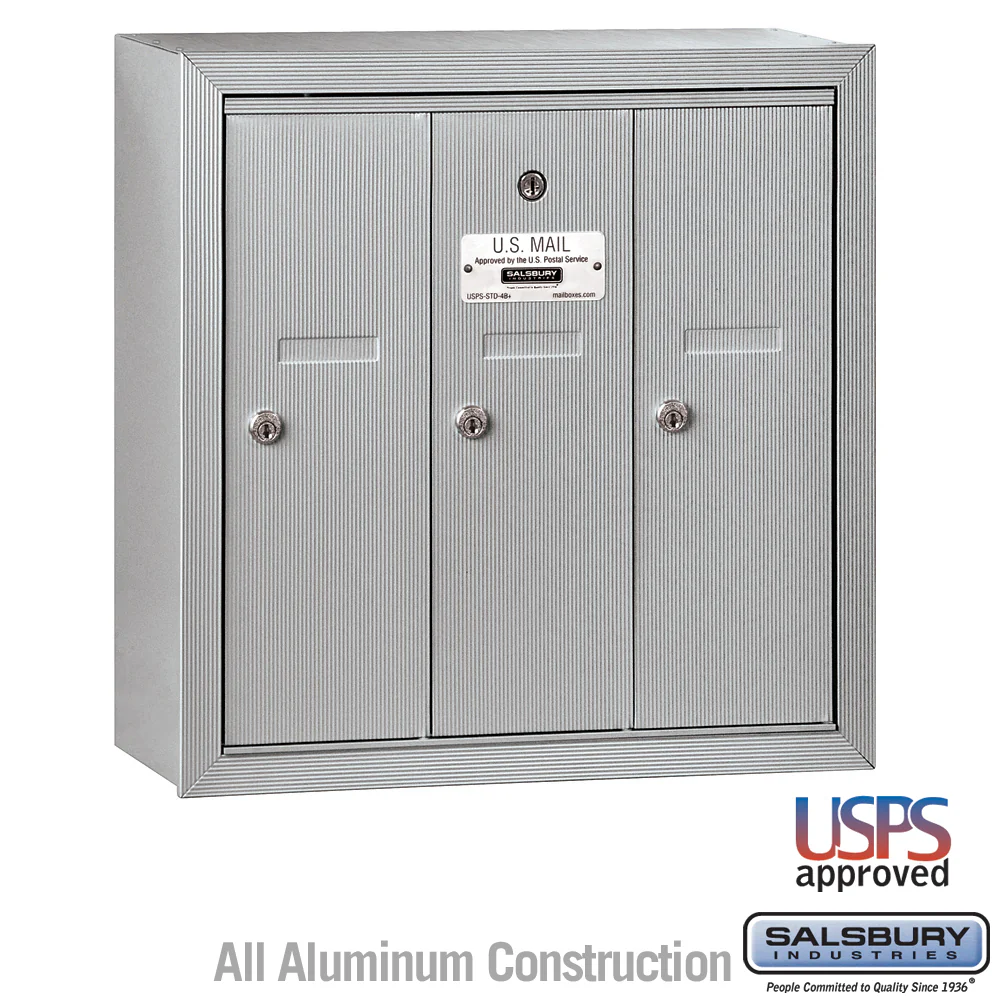 3-Door Aluminum Vertical Mailbox - Surface Mounted - USPS Approved