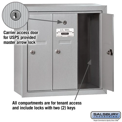 3-Door Aluminum Vertical Mailbox - Surface Mounted - USPS Approved - Image 2