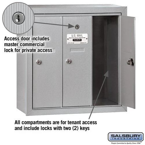 3-Door Aluminum Vertical Mailbox with Private Access and Secure Locks - Image 2