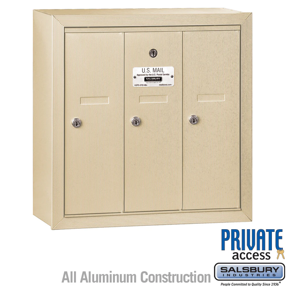 3-Door Sandstone Vertical Mailbox with Private Access