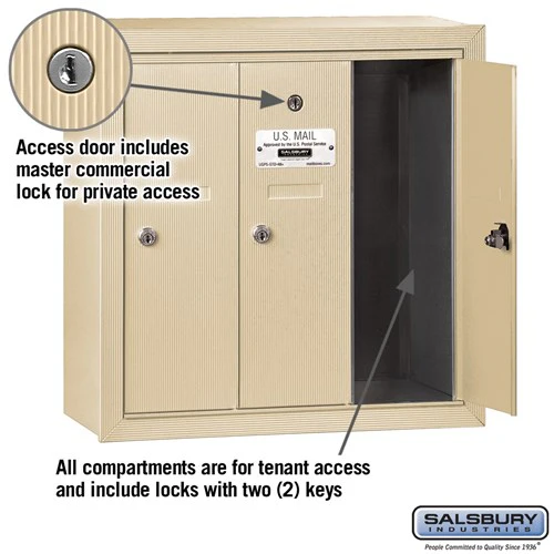 3-Door Sandstone Vertical Mailbox with Private Access - Image 2