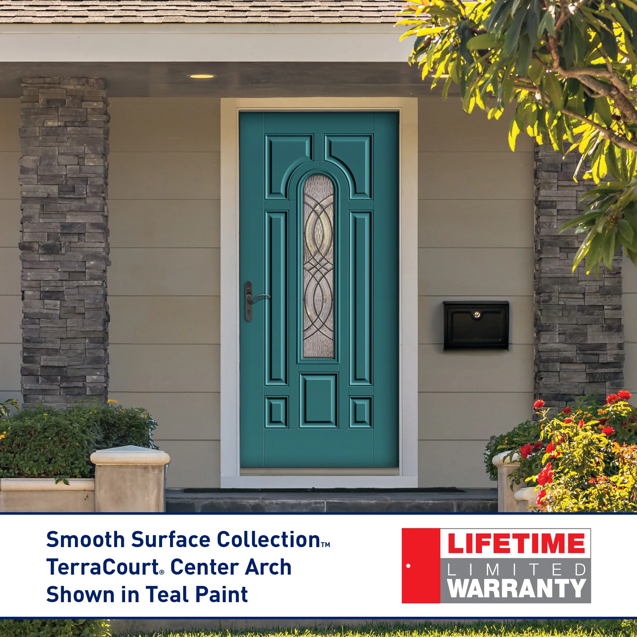 Therma-Tru Benchmark Doors TerraCourt 36-in x 80-in Fiberglass Center Arch Lite Left-Hand Inswing Ready to Paint Unfinished Prehung Single Front Door with Brickmould - Image 8