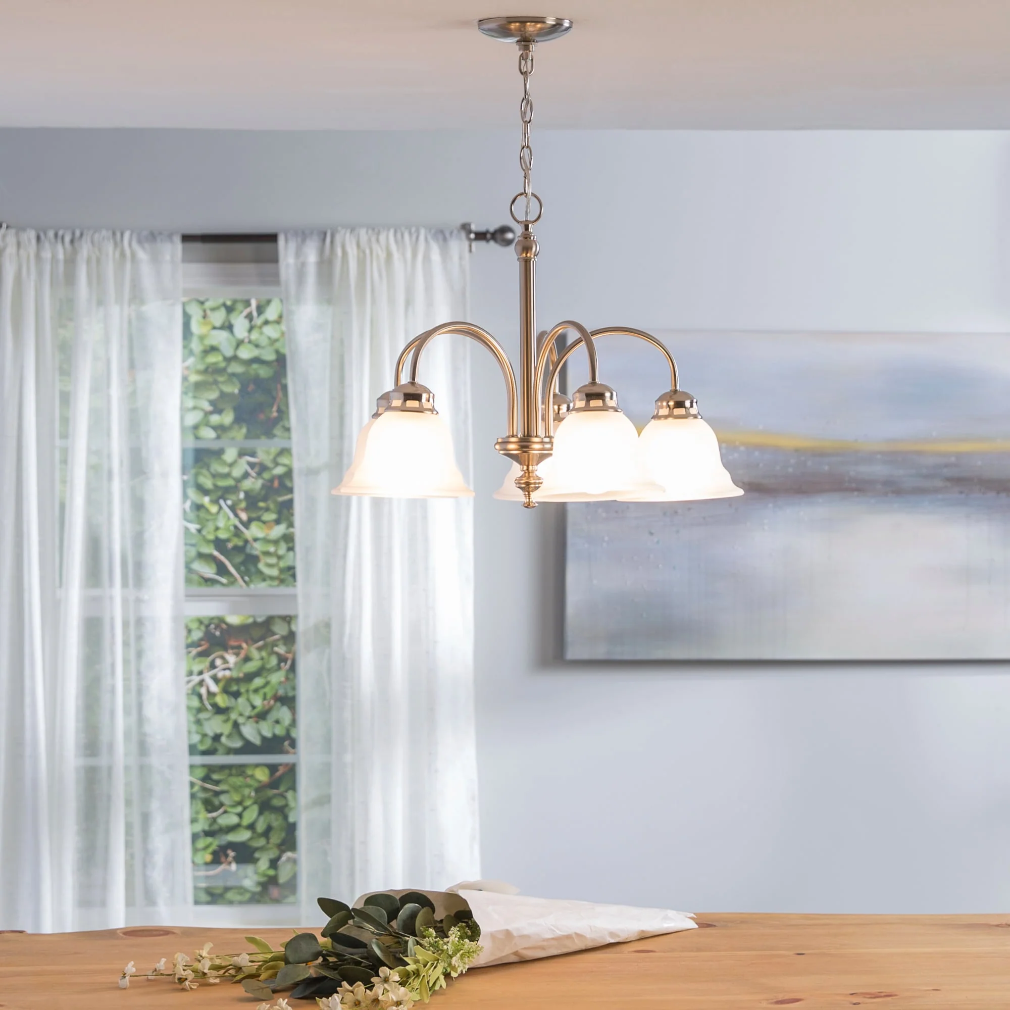 Project Source Fallsbrook 5-Light Brushed Nickel Traditional Chandelier, 22.44-in W x 16.54-in H - Image 15