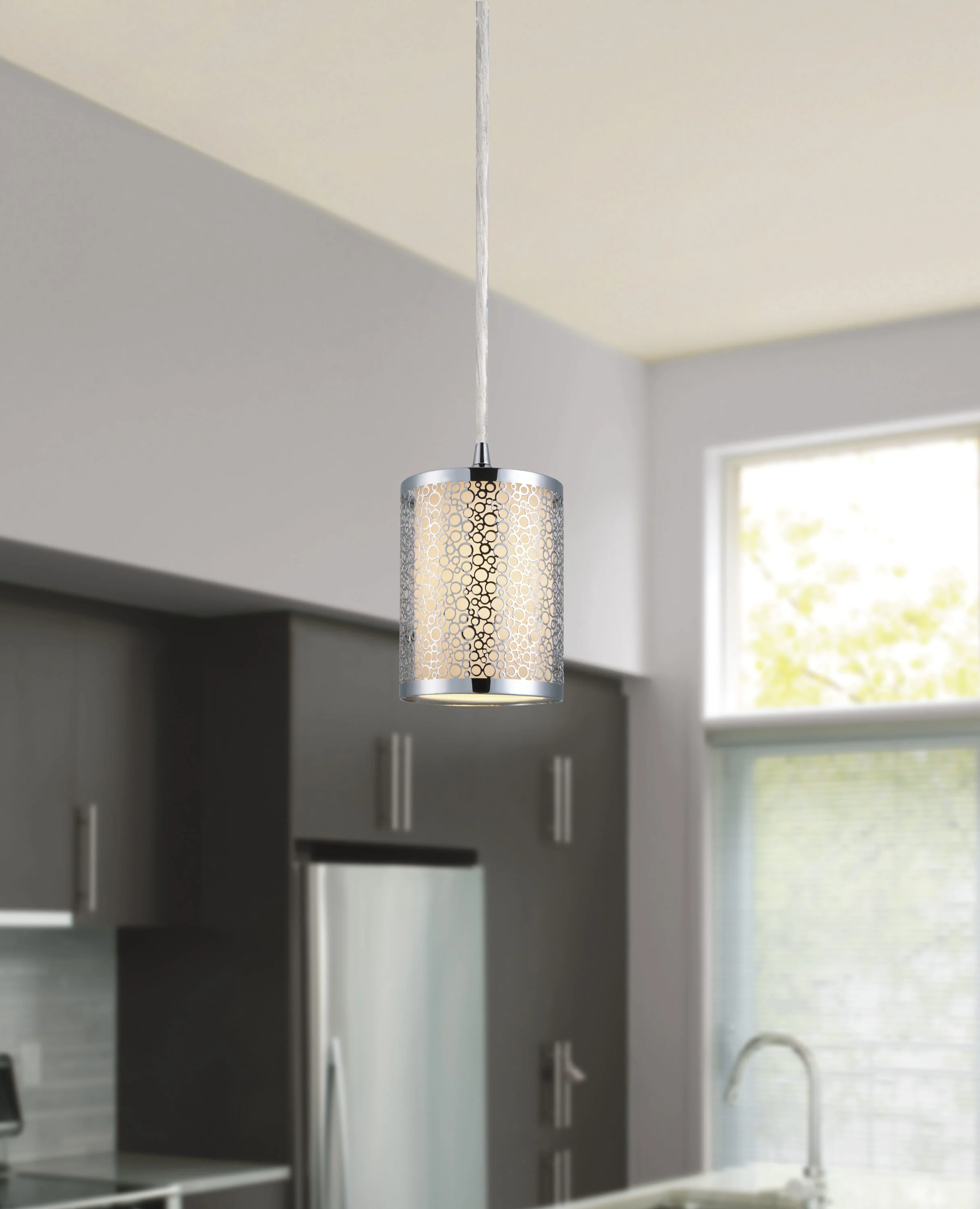 Portfolio Chrome Transitional Teardrop Pendant Light, Adjustable up to 63 in, E26 Base - Image 16