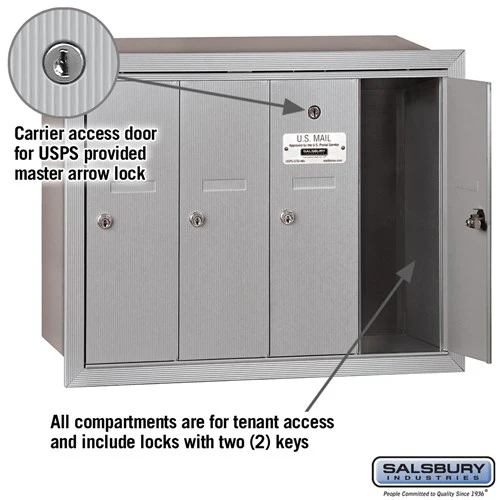 4-Door Aluminum Vertical Mailbox - Recessed Mounted - USPS Approved - Image 2