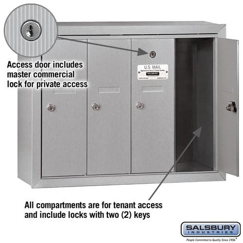 4-Door Aluminum Vertical Mailbox with Master Commercial Lock - Image 2