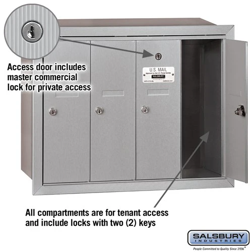 4-Door Aluminum Vertical Mailbox with Private Access and Recessed Mounting - Image 2