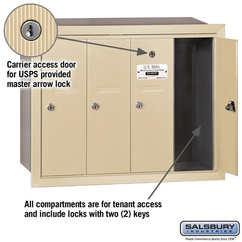 4-Door Sandstone Recessed Vertical Mailbox with USPS Approval - Image 2