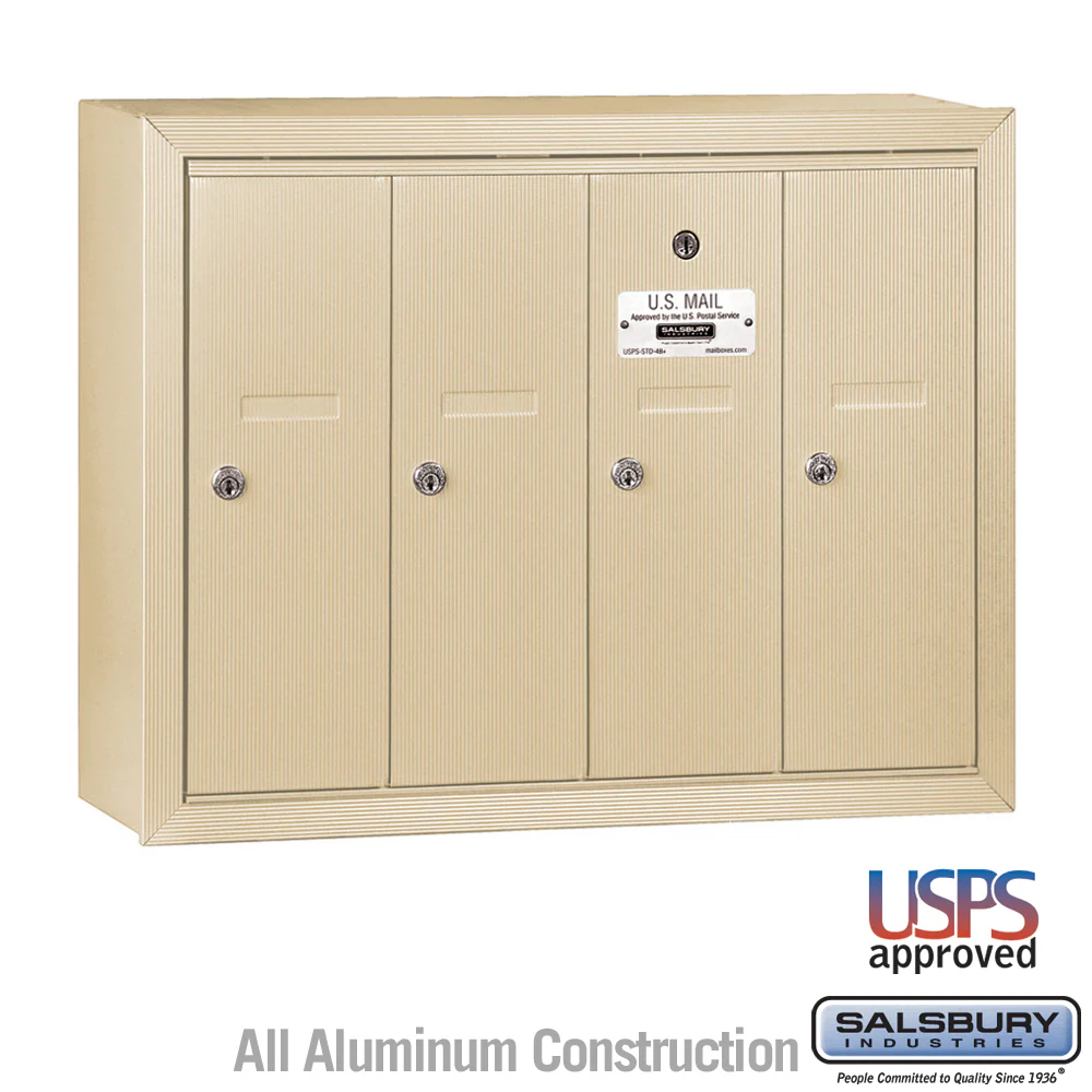 4-Door Sandstone Vertical Mailbox - Surface Mounted - USPS Approved