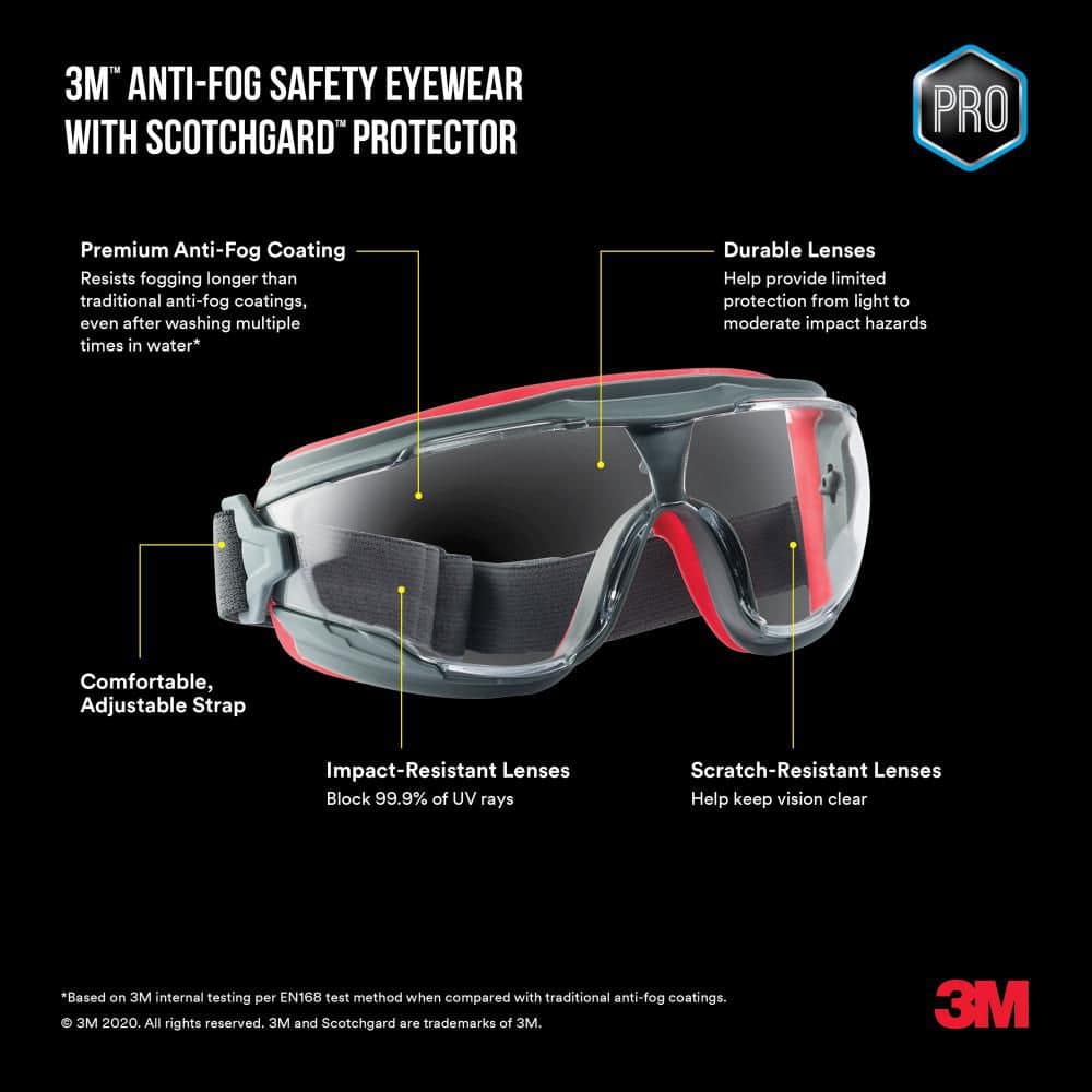 3M Scotchgard Plastic Anti-Fog Safety Goggles, Clear Lens, Gray/Red – 47212H1-VDC-PS - Image 5