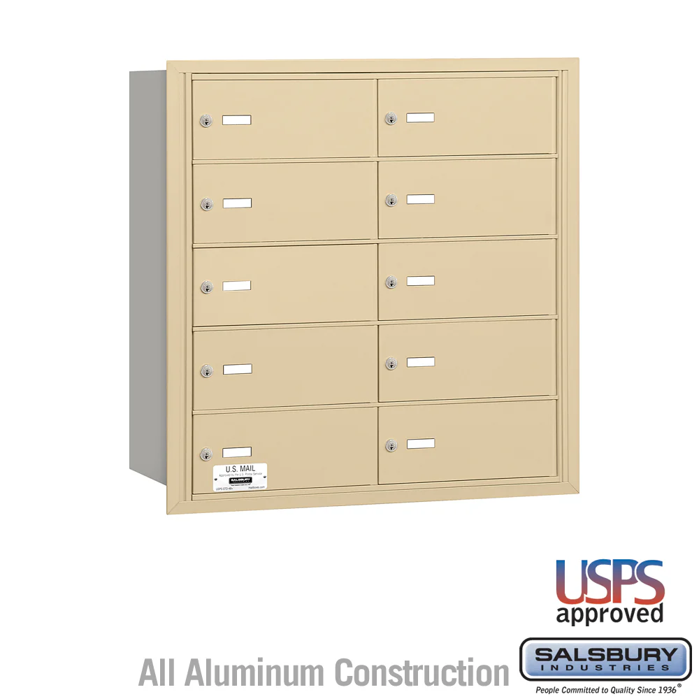 4B+ Horizontal Mailbox with 10 B Doors, Rear Loading, Sandstone Finish