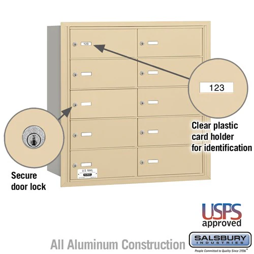4B+ Horizontal Mailbox with 10 B Doors, Rear Loading, Sandstone Finish - Image 2