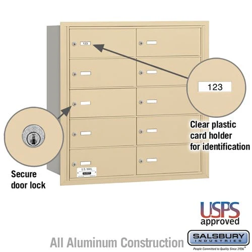4B+ Horizontal Mailbox with 10 B Doors, Rear Loading, Sandstone Finish - Image 2