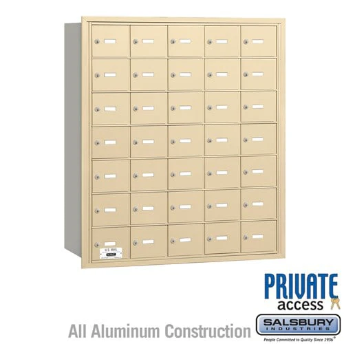 4B+ Horizontal Mailbox with 35 A Doors, Sandstone Finish, Rear Loading, Private Access