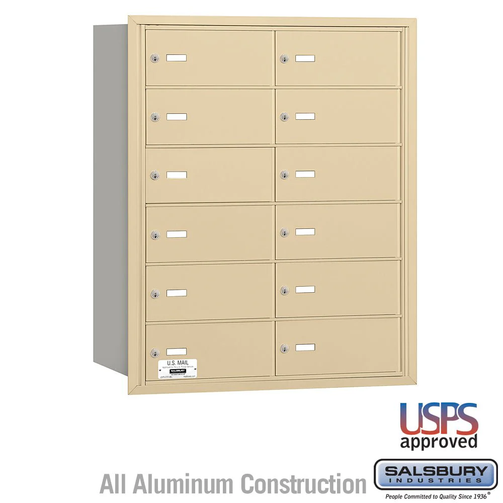 4B+ Horizontal Mailbox with 12 B Doors - Rear Loading - Sandstone