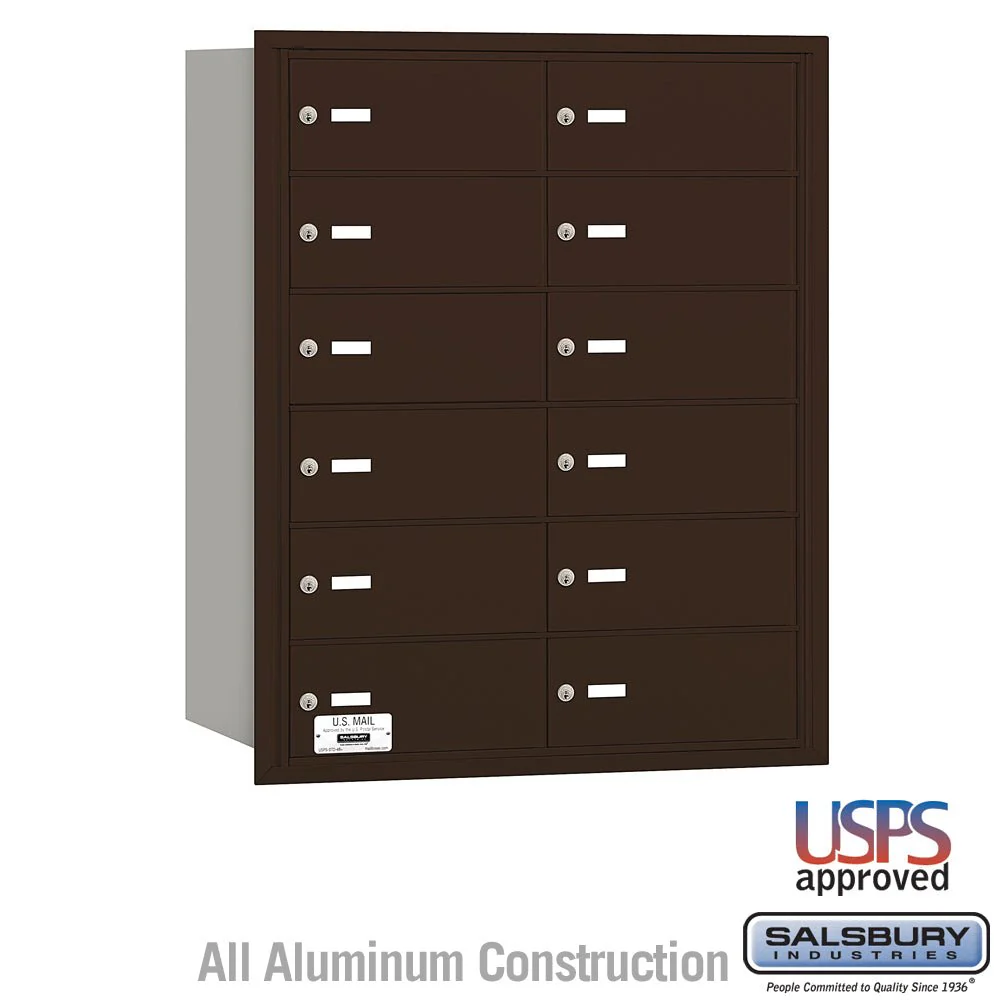 Bronze Rear Loading Horizontal Mailbox with 12 B Doors