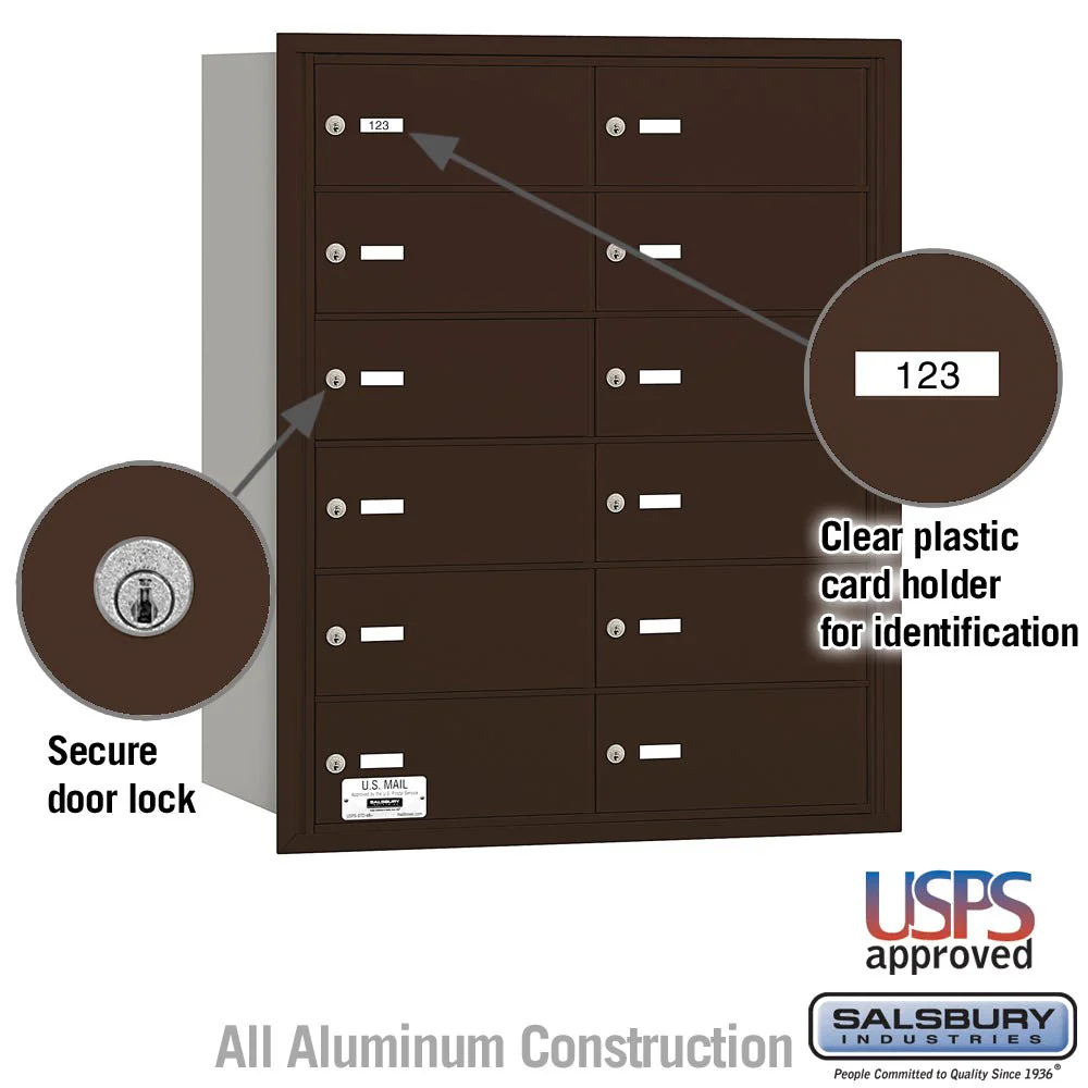 Bronze Rear Loading Horizontal Mailbox with 12 B Doors - Image 2