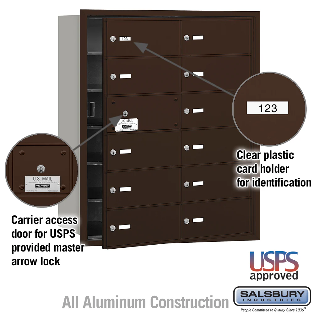 Bronze Rear Loading Horizontal Mailbox with 12 B Doors - Image 5