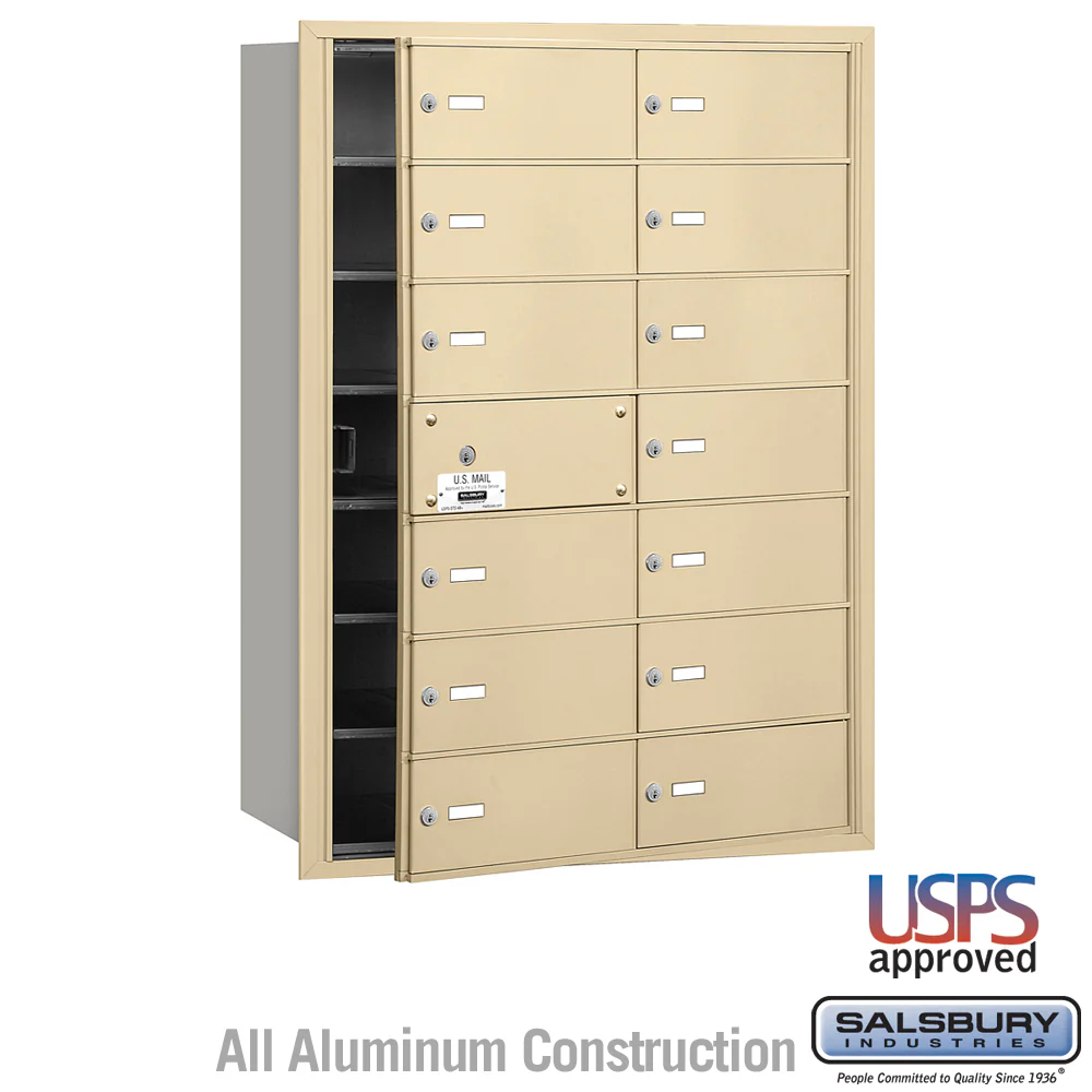 4B+ Horizontal Mailbox with 13 Usable B-Size Doors - Sandstone - Front Loading - USPS Access