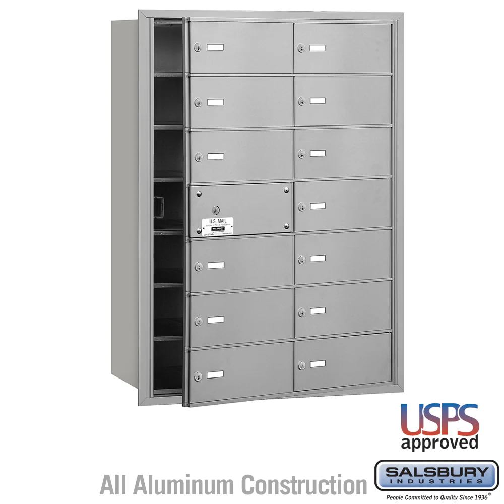 4B+ Horizontal Mailbox with 14 B Doors - Aluminum - Front Loading - USPS Approved
