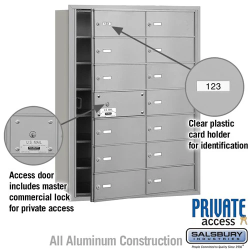 4B+ Horizontal Mailbox with 14 B Doors and Master Lock - Aluminum - Front Loading - Private Access - Image 2