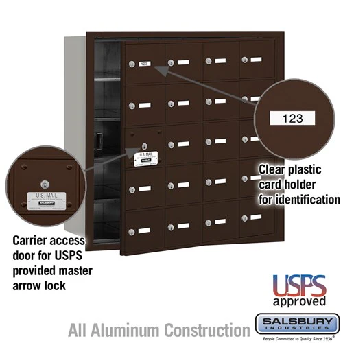 4B+ Horizontal Mailbox with 20 Doors - Bronze - Front Loading - USPS Approved - Image 2