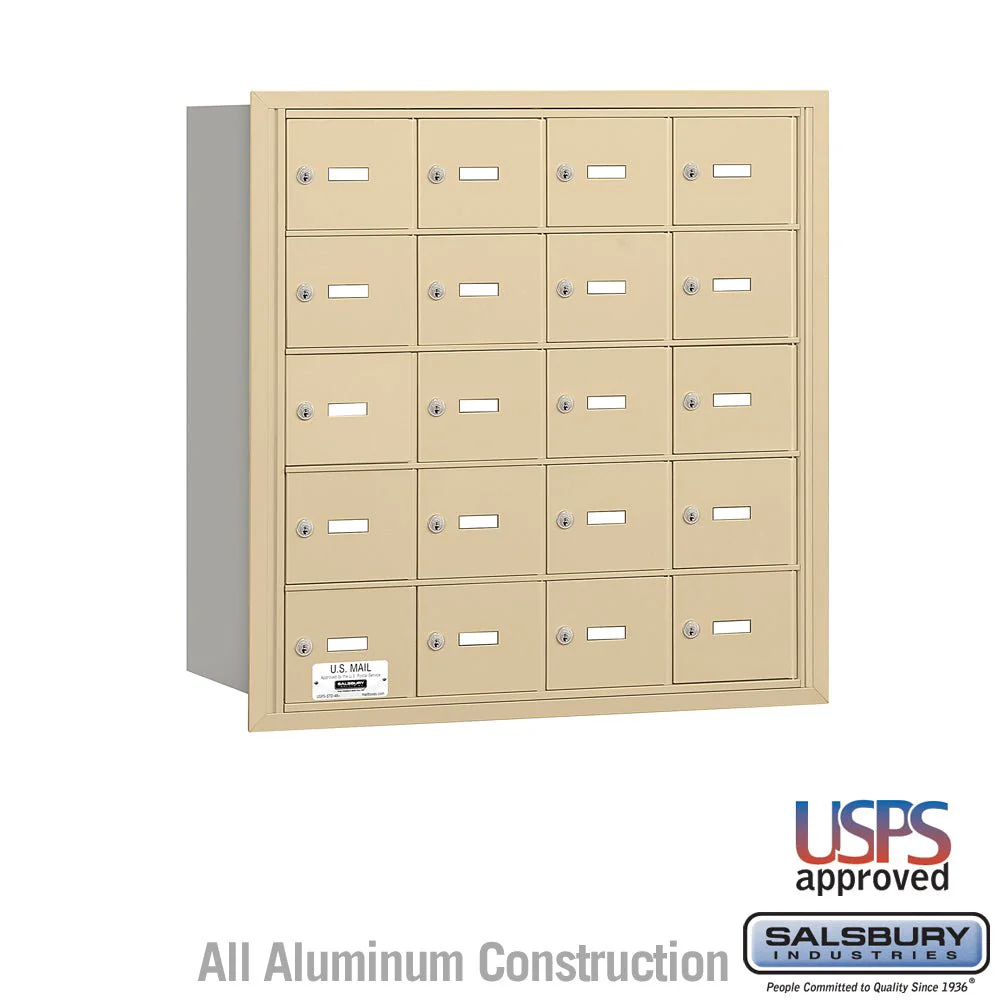 4B+ Horizontal Mailbox with 20 A Doors, Sandstone Finish, Rear Loading, USPS Approved