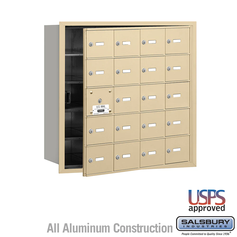 4B+ Horizontal Mailbox with 20 A Doors, Sandstone Finish, Rear Loading, USPS Approved - Image 3