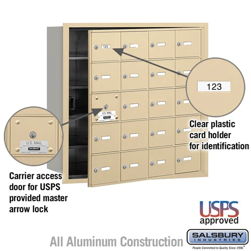 4B+ Horizontal Mailbox with 20 A Doors, Sandstone Finish, Rear Loading, USPS Approved - Image 4