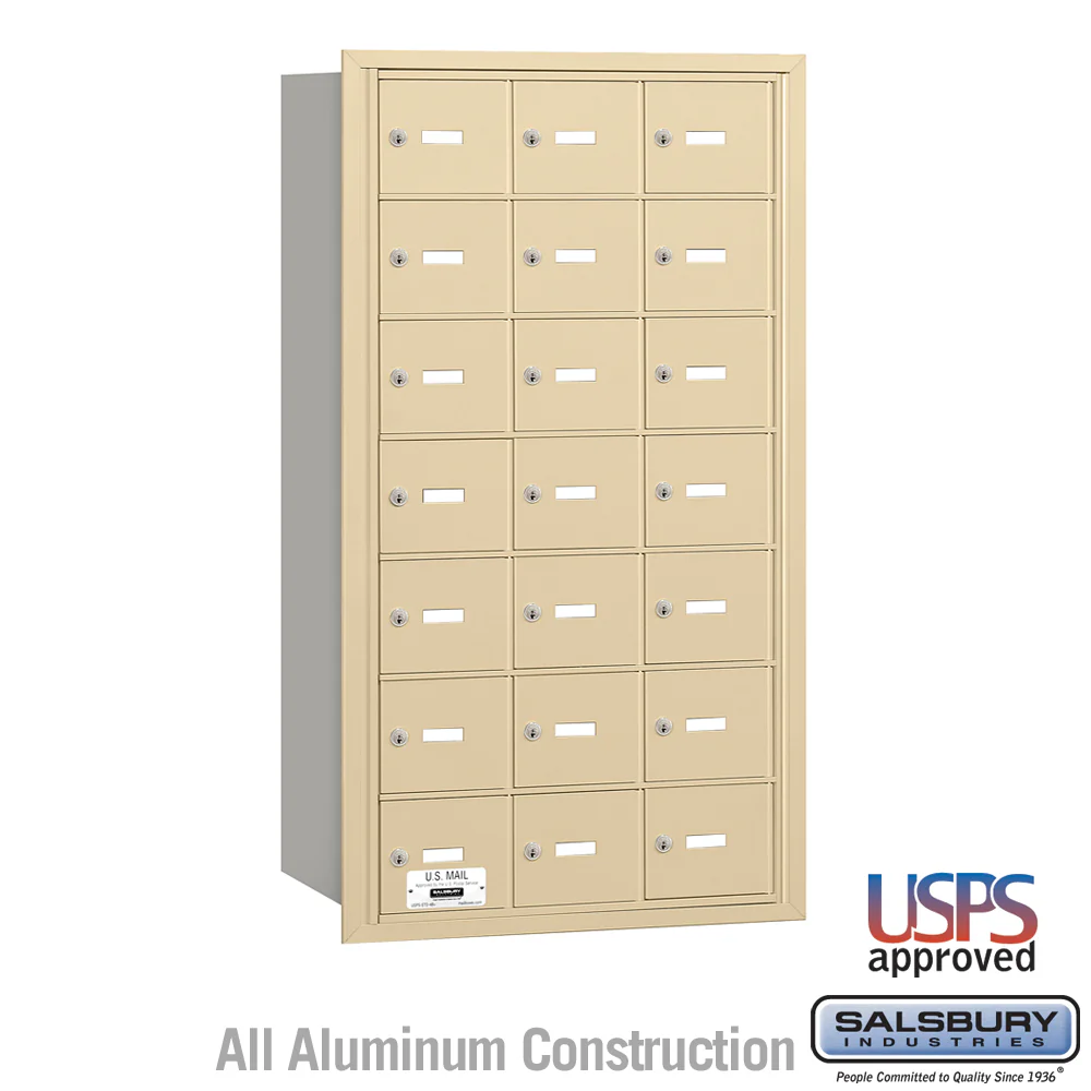4B+ Horizontal Mailbox with 21 Doors - Sandstone - Rear Loading - USPS Approved