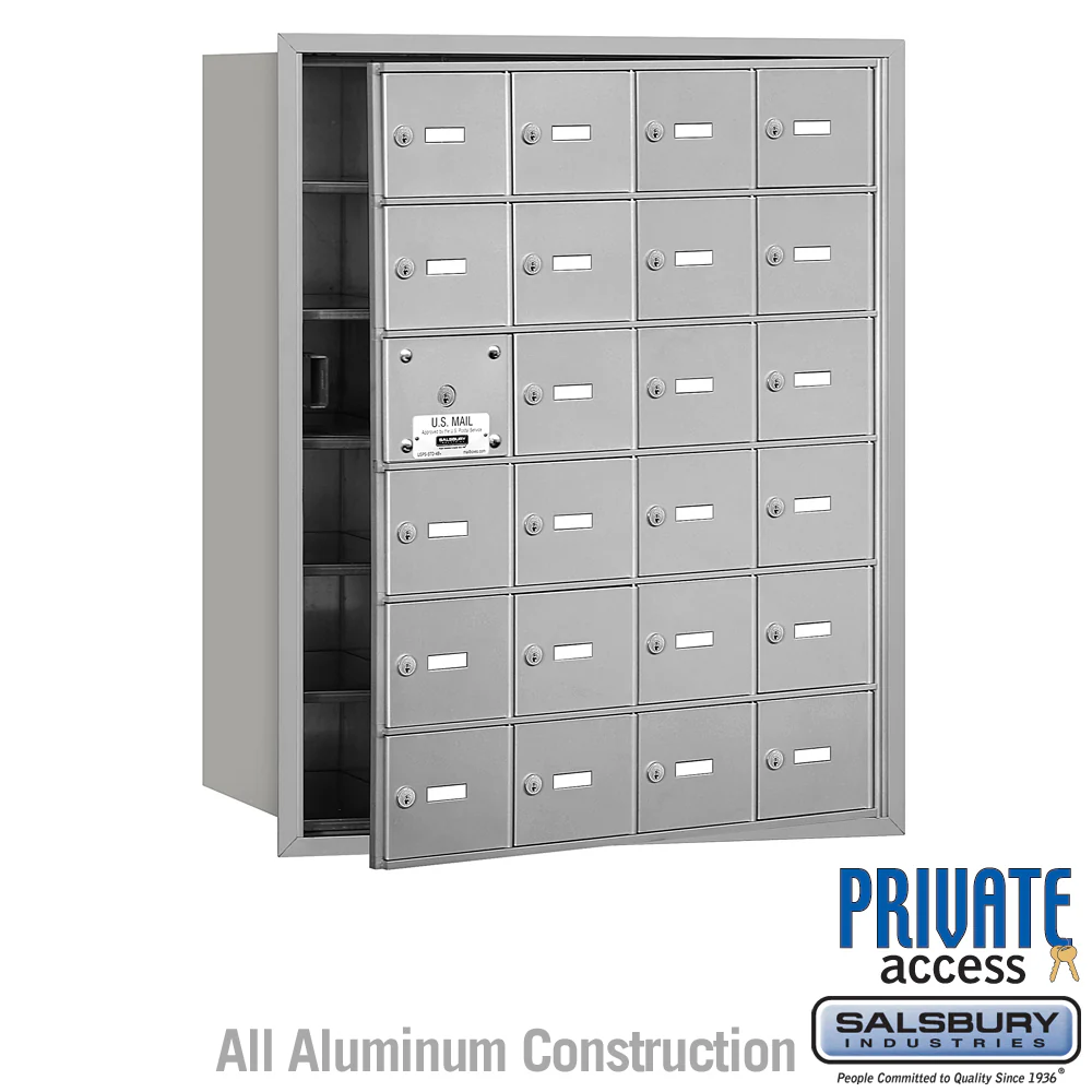 4B+ Horizontal Mailbox with 24 Doors and Master Lock - Aluminum - Front Loading