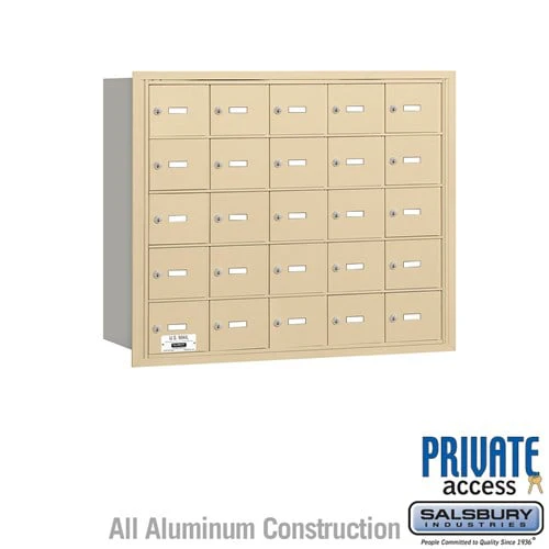 4B+ Horizontal Mailbox with 25 A Doors, Sandstone Finish, Rear Loading for Private Access