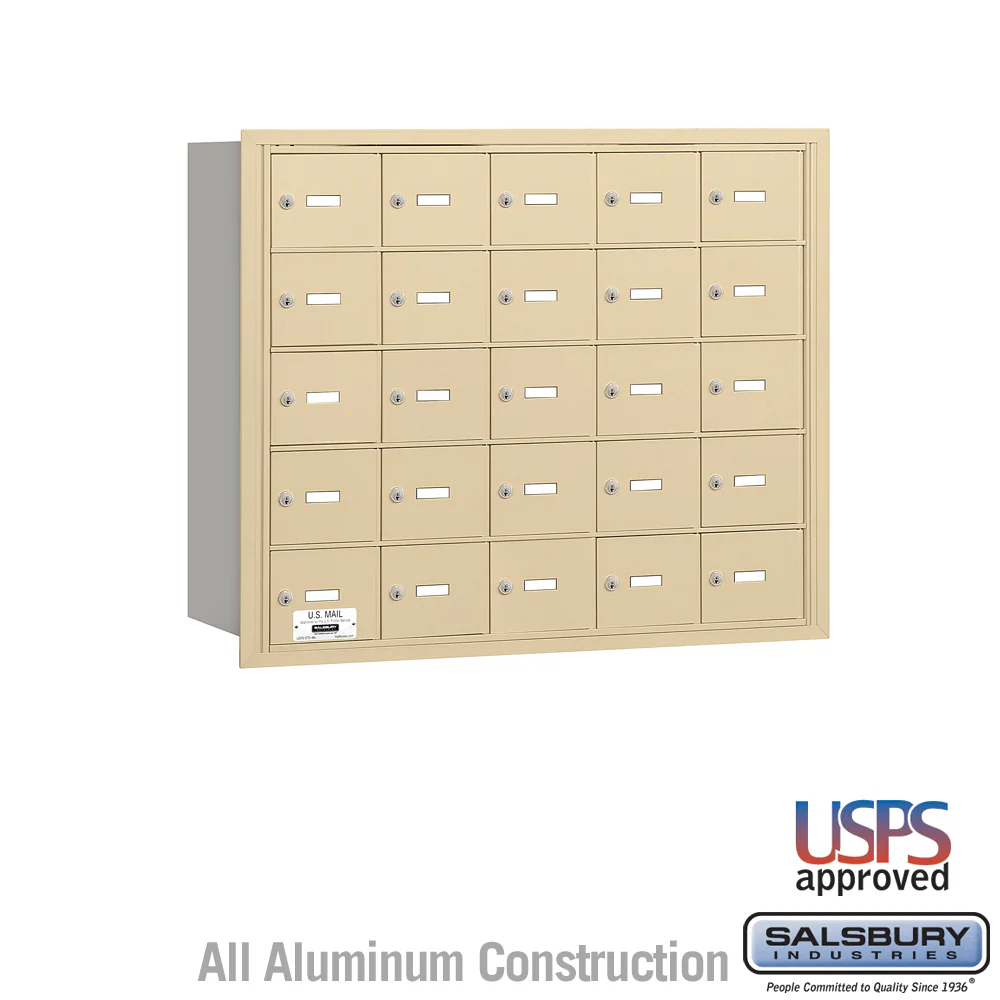 4B+ Horizontal Mailbox with 25 A Doors, Sandstone, Rear Loading, USPS Approved