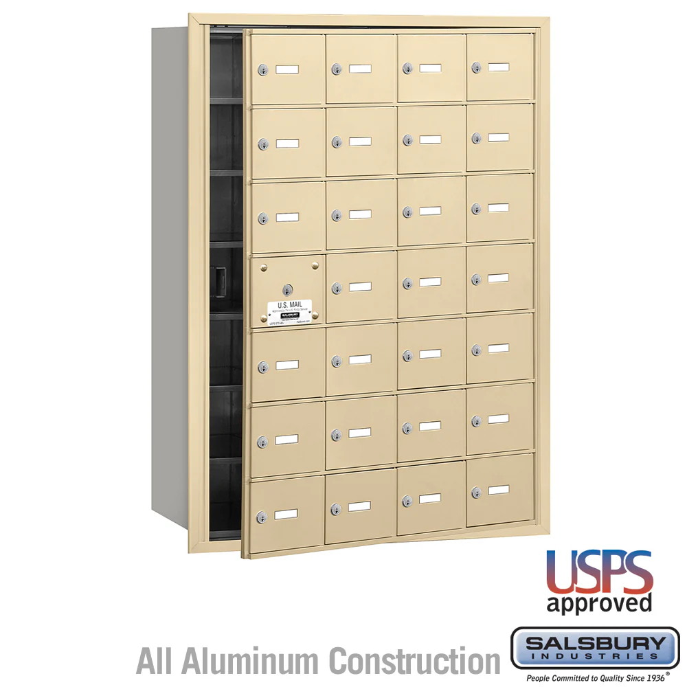 4B+ Horizontal Mailbox with 27 Usable Doors - Sandstone - Front Loading - USPS Approved