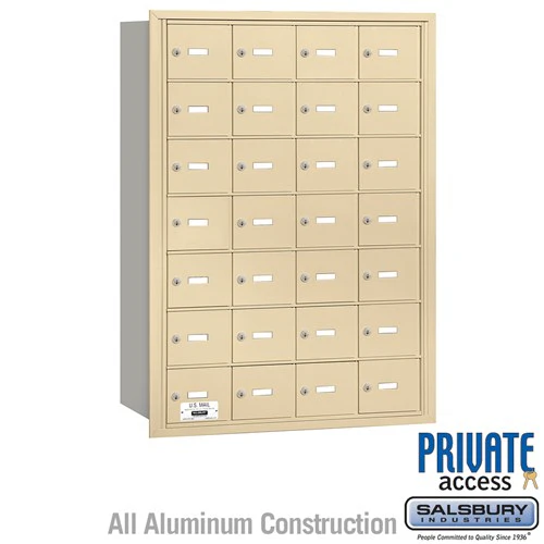 4B+ Horizontal Mailbox with 28 A Doors, Sandstone Finish, Rear Loading, Private Access