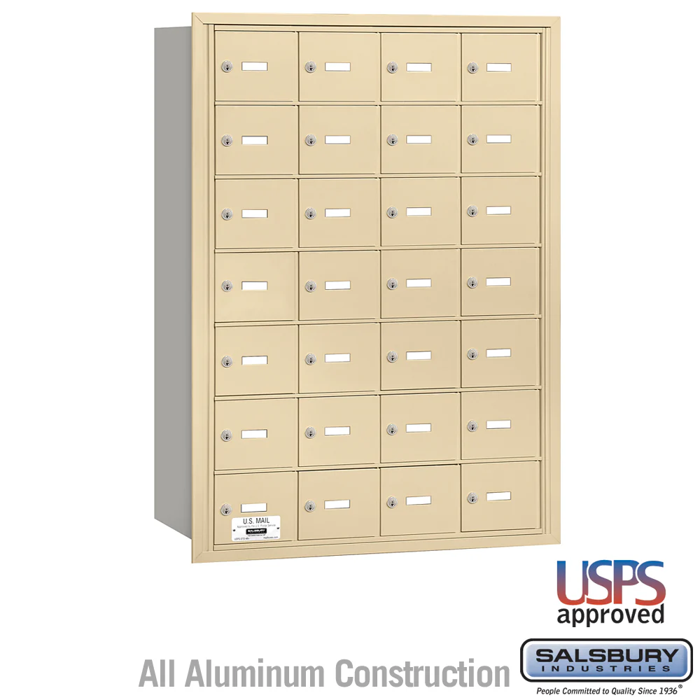 4B+ Horizontal Mailbox with 28 A Doors, Sandstone Finish, Rear Loading, USPS Approved